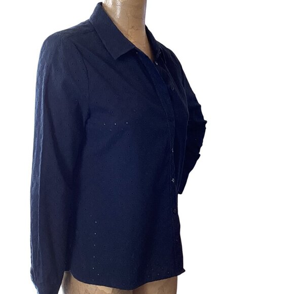 PURE Collection Navy Blue Eyelet Button Up Top Sz 12 #21N - Picture 4 of 9